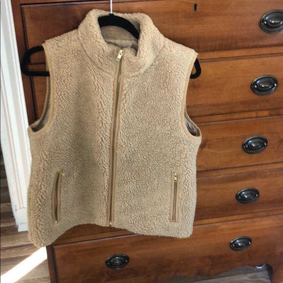 Camel color JCrew vest. Gold zipper/accents. - Picture 1 of 4